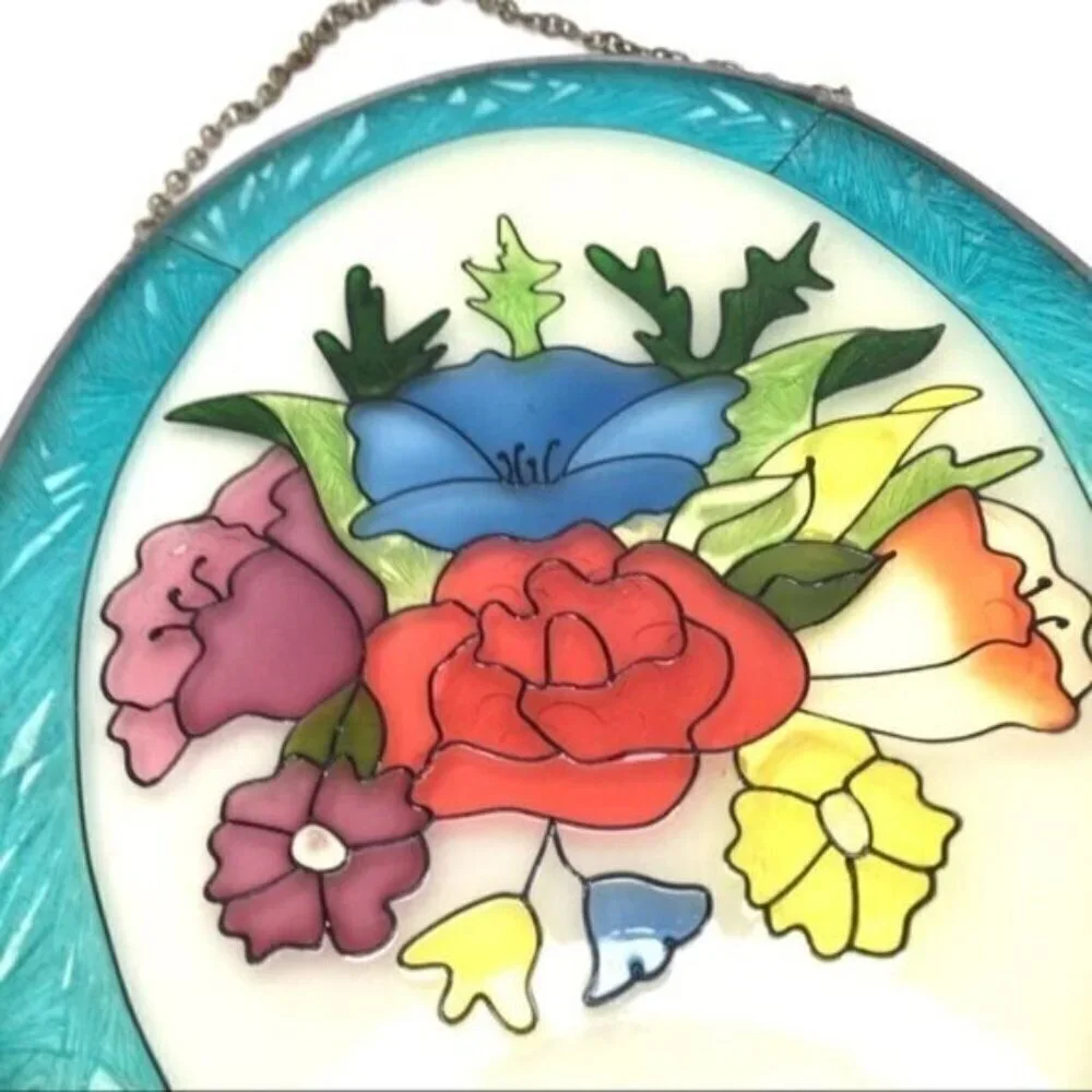 Floral Bouquet Hand Painted Glass Suncatcher Stained Glass